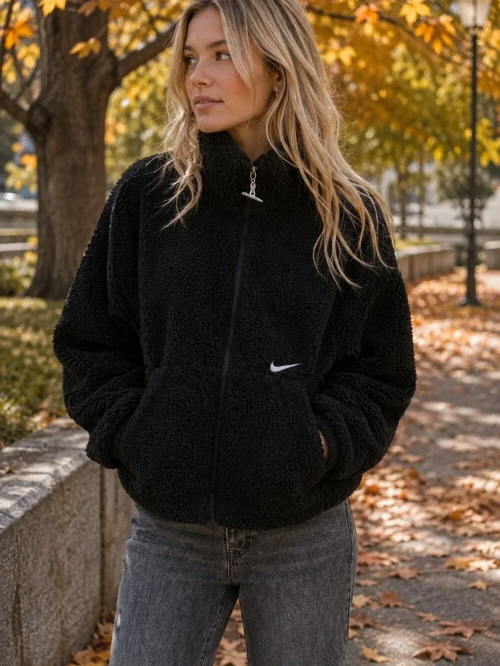 Nike Sportswear Swoosh Sherpa Jacket Black Size XL Fleece Streetwear, Outdoor
